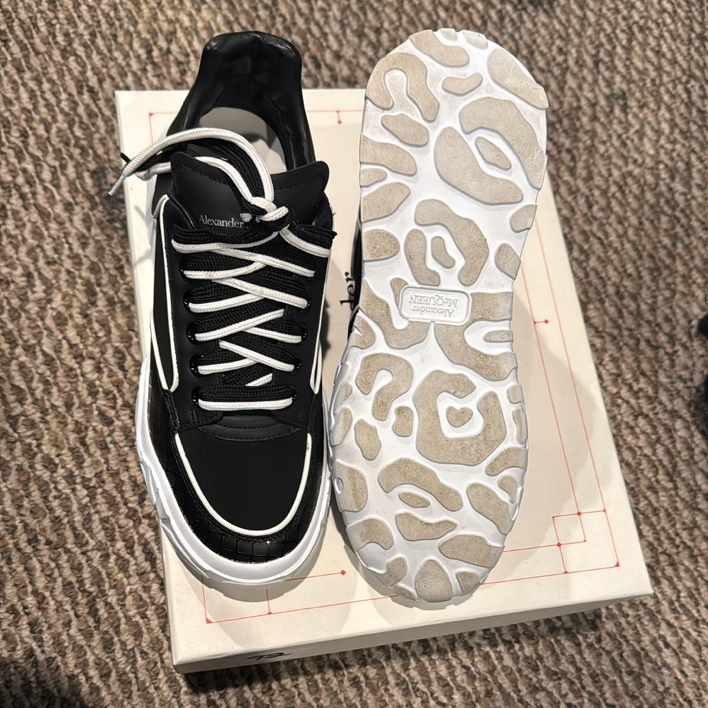 Alexander McQueen Black and White Sneakers with Unique Sole Design